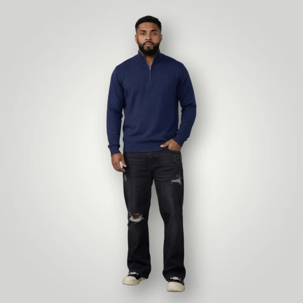 Frank‎ And Oak Navy Quarter Zip Sweater Large 100% Mercerized Cotton Minimal